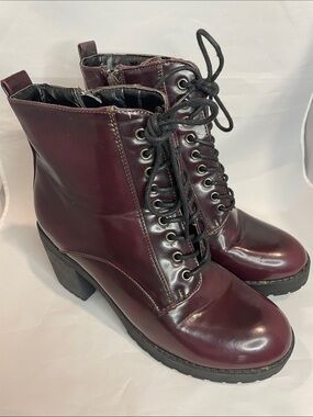 Pink & Pepper Women's Lace-Up Heeled Ankle Boots - Wine